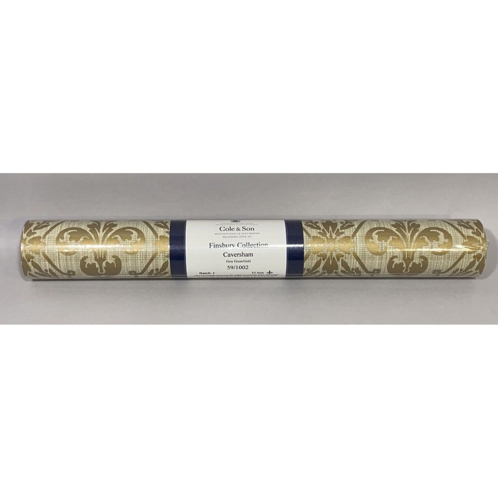 Cole & Son Finsbury Collection Caversham Grey Green Gold Vinyl Wallpaper Luxury